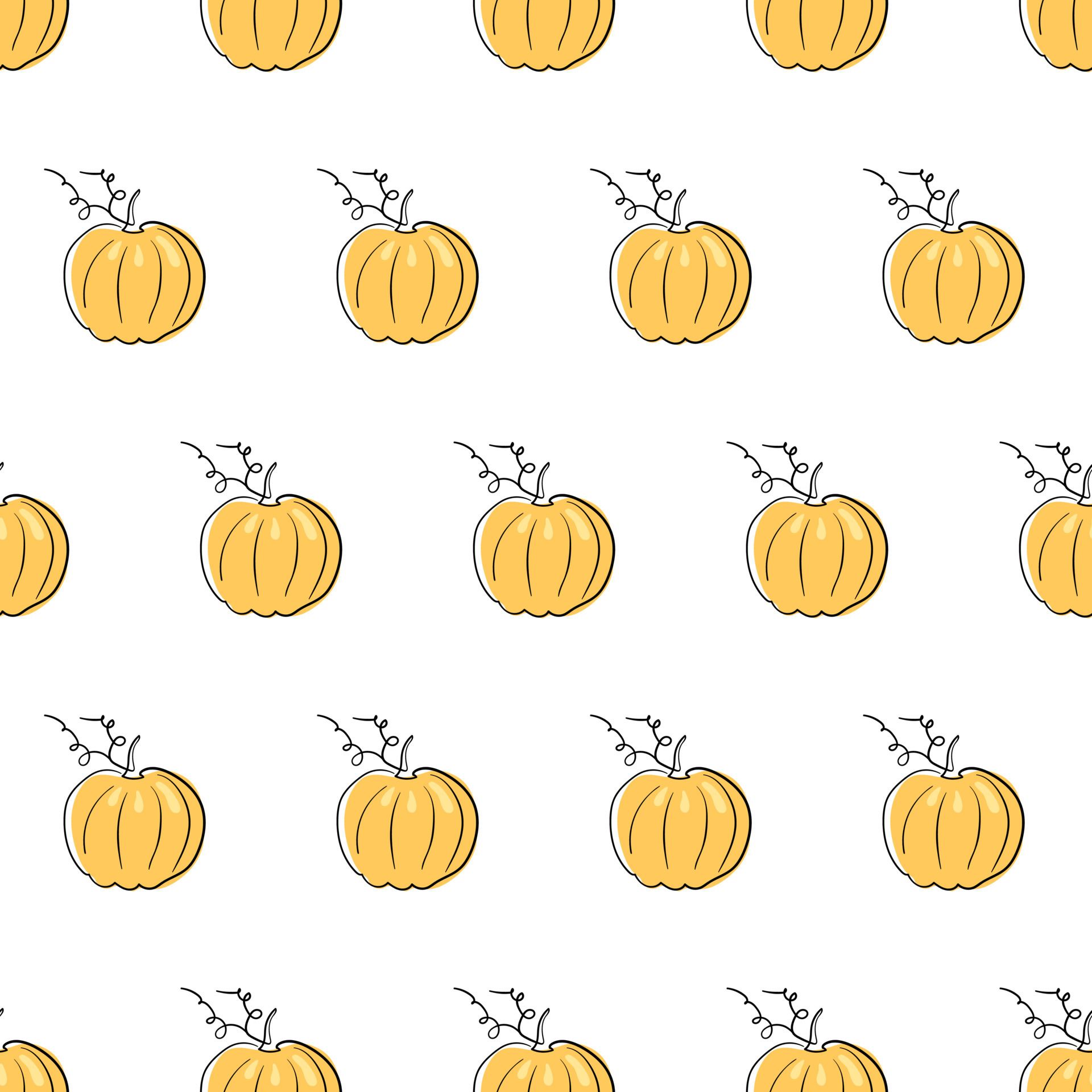 Pattern of drawn pumpkins. Doodle pumpkins on a pattern for textiles, wallpaper, halloween decor