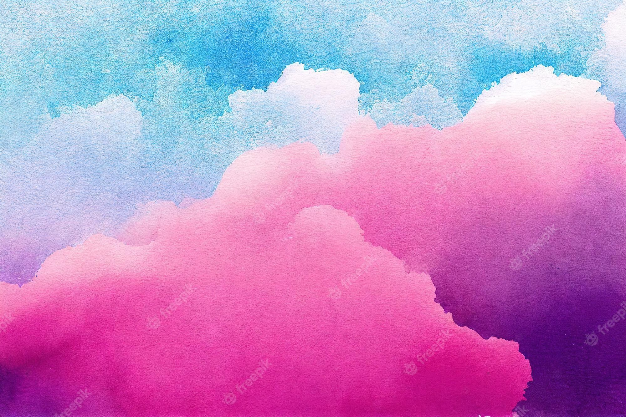 Watercolor clouds, pink and blue sky - Bright