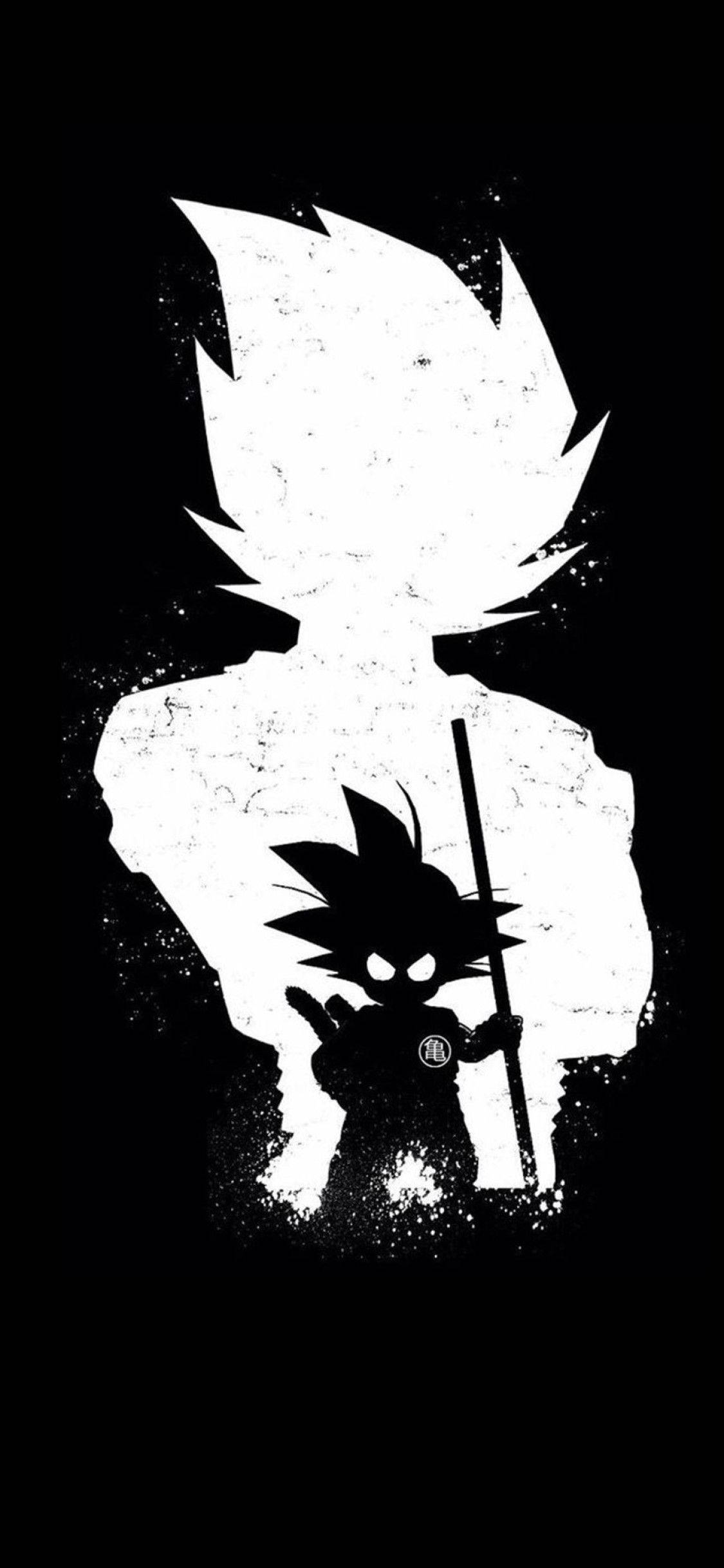 The image of a black and white silhouette with an outline - Goku