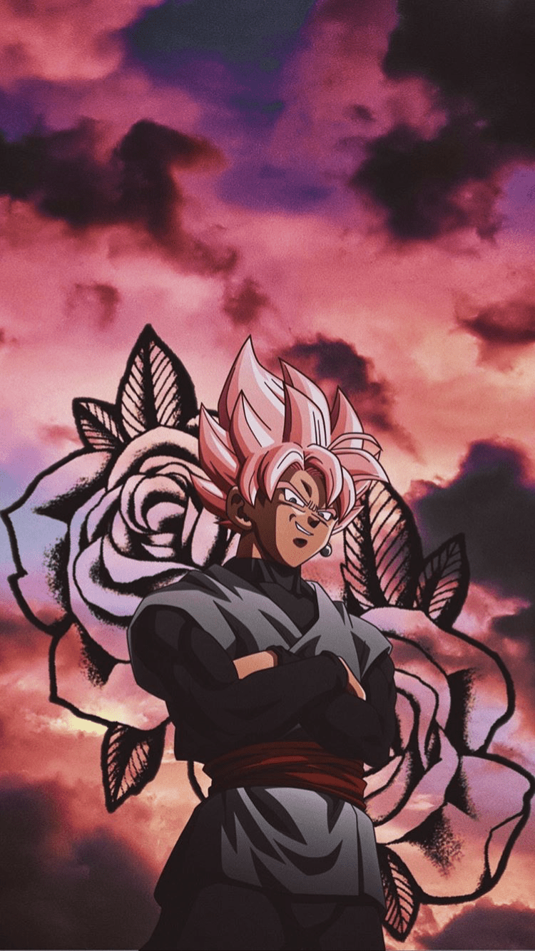 A cartoon character with pink hair and roses - Goku