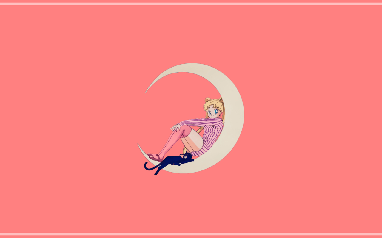 Sailor Moon wallpaper with the character sitting on the moon with a cat - Sailor Moon