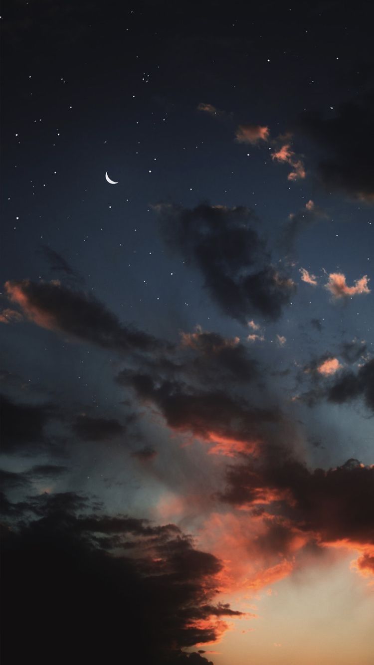A beautiful night sky with a crescent moon and stars - Sky
