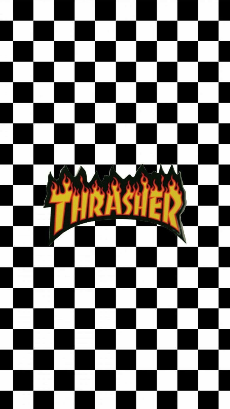 The thrasher logo on a checkered background - Skate, skater, Thrasher