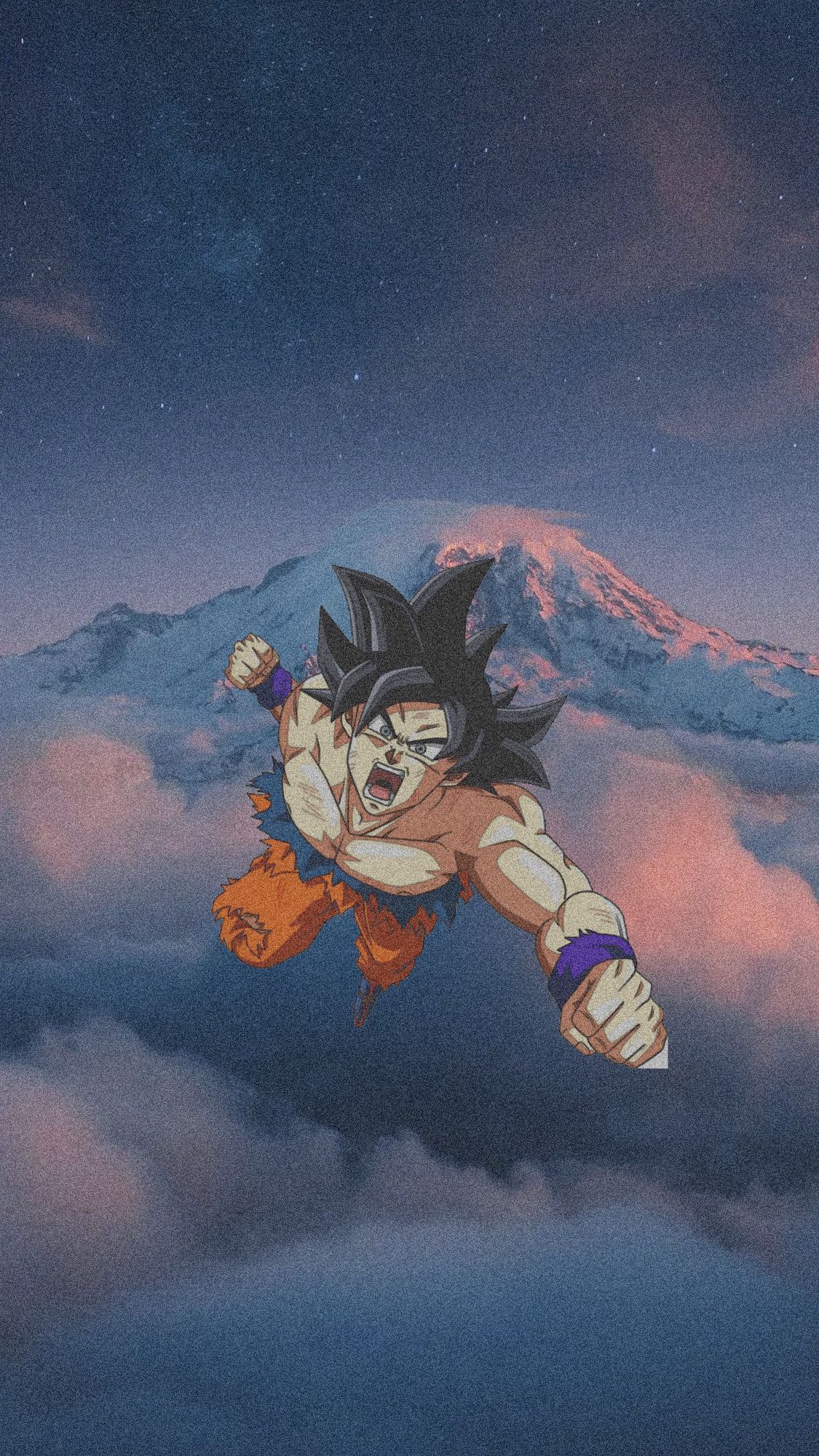 A cartoon character flying through the sky - Goku