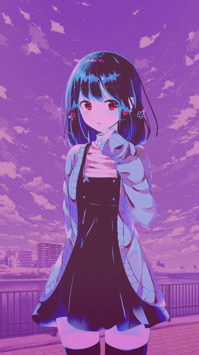 A girl with black hair and purple eyes - Anime girl