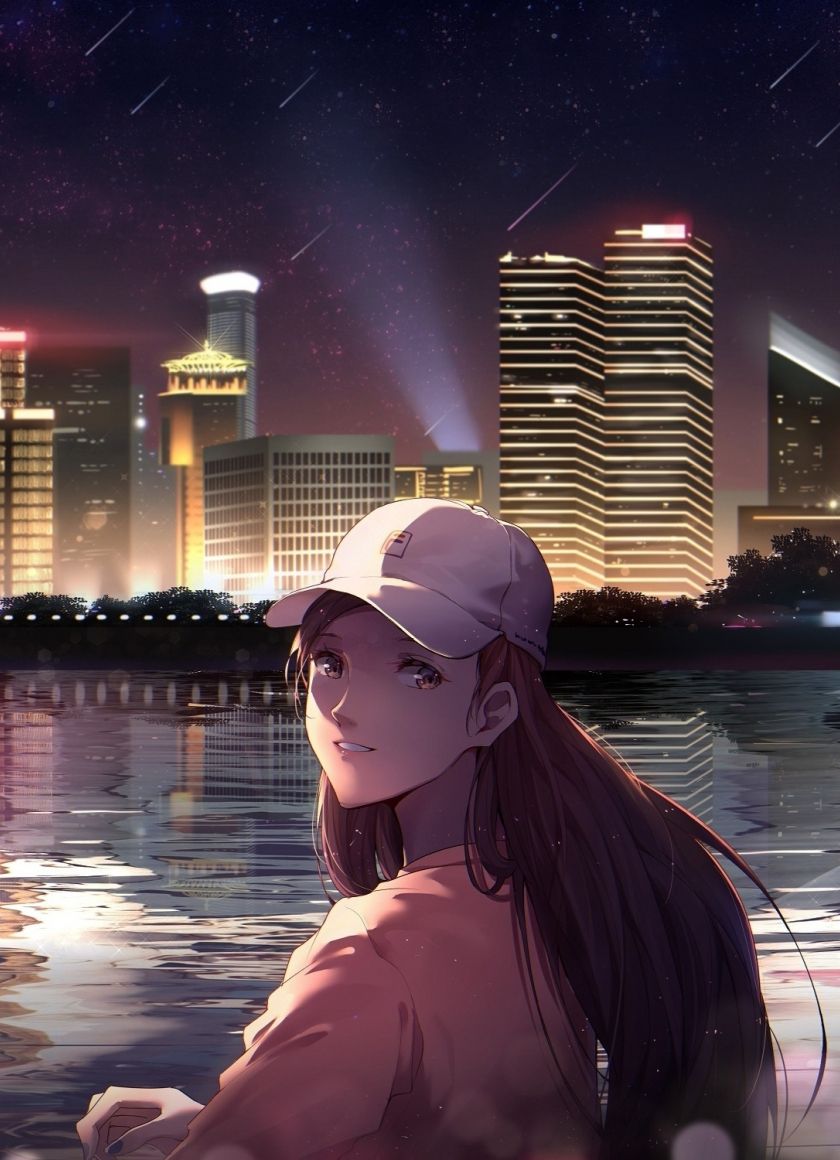 Download wallpaper 840x1160 night out, city, anime girl, original, iphone iphone 4s, ipod touch, 840x1160 HD background, 20506
