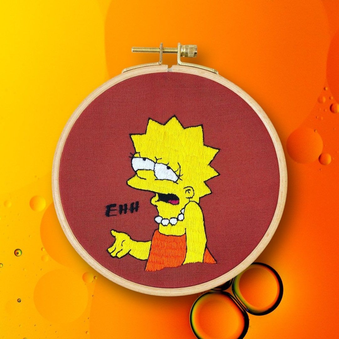 Embroidery of Lisa Simpson with the word 'Ehh' - Lisa Simpson
