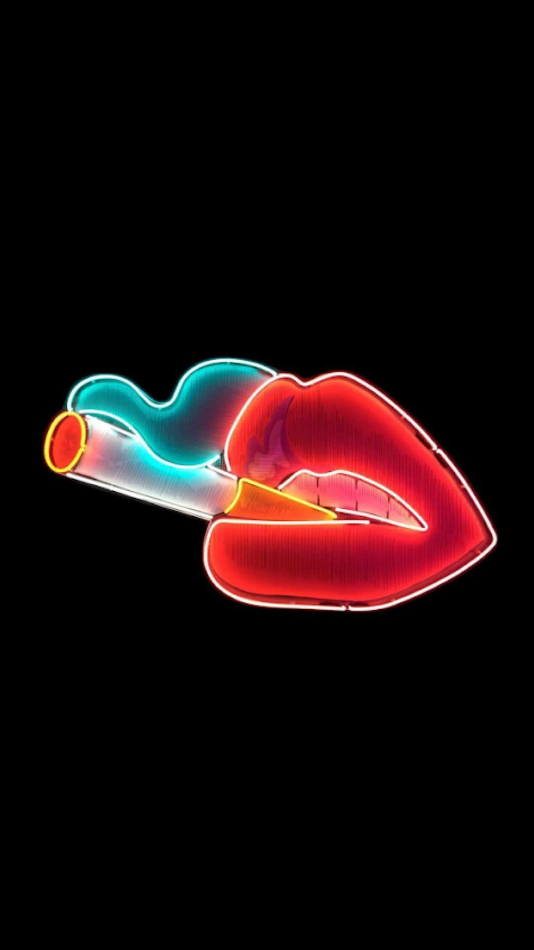 A neon red and pink lip with cigarette - Smoke