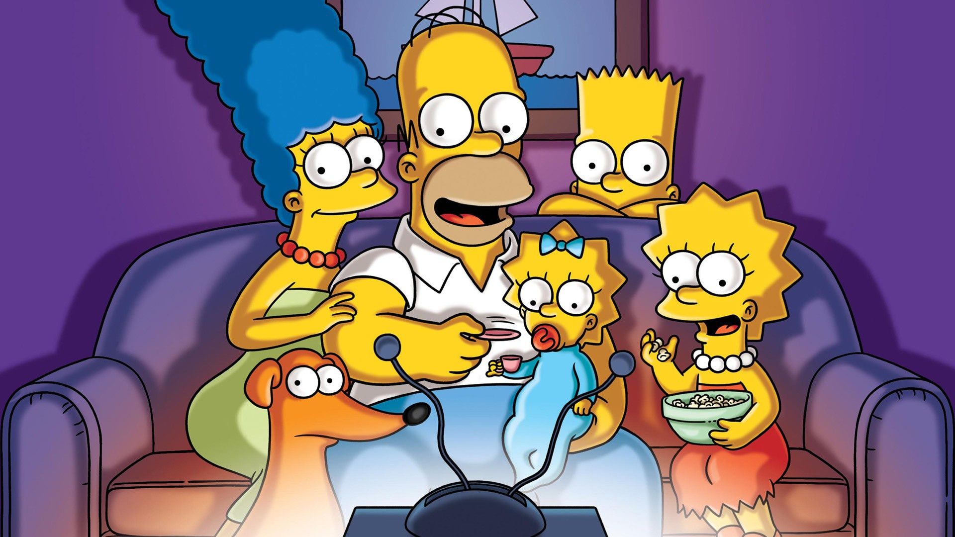 The simpsons are sitting on a couch watching tv - Lisa Simpson