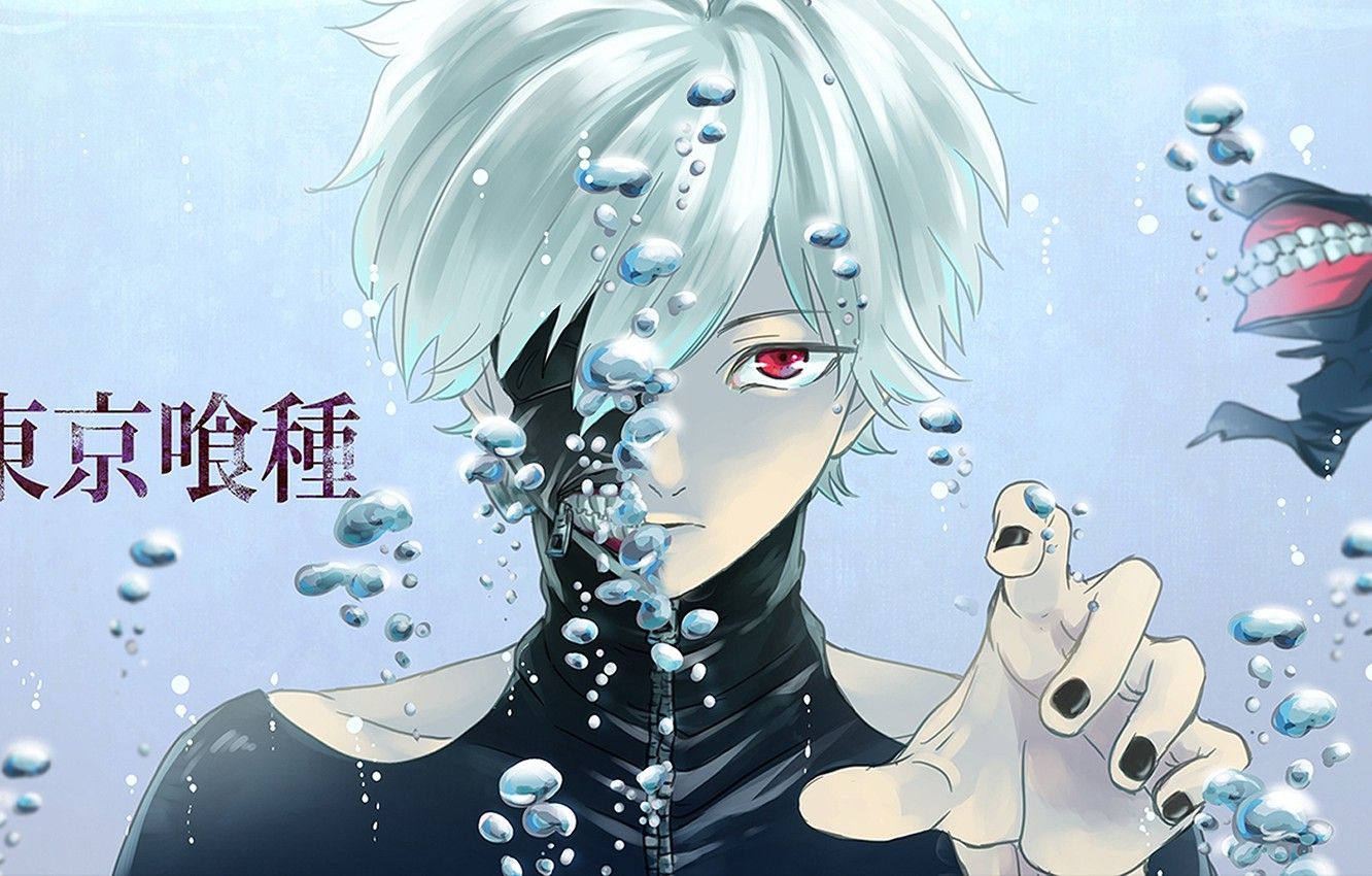 Wallpaper bubbles, mask, guy, anime, art, red eye, Tokyo ghoul, Tokyo Ghoul, Ken Kanek image for desktop, section прочее