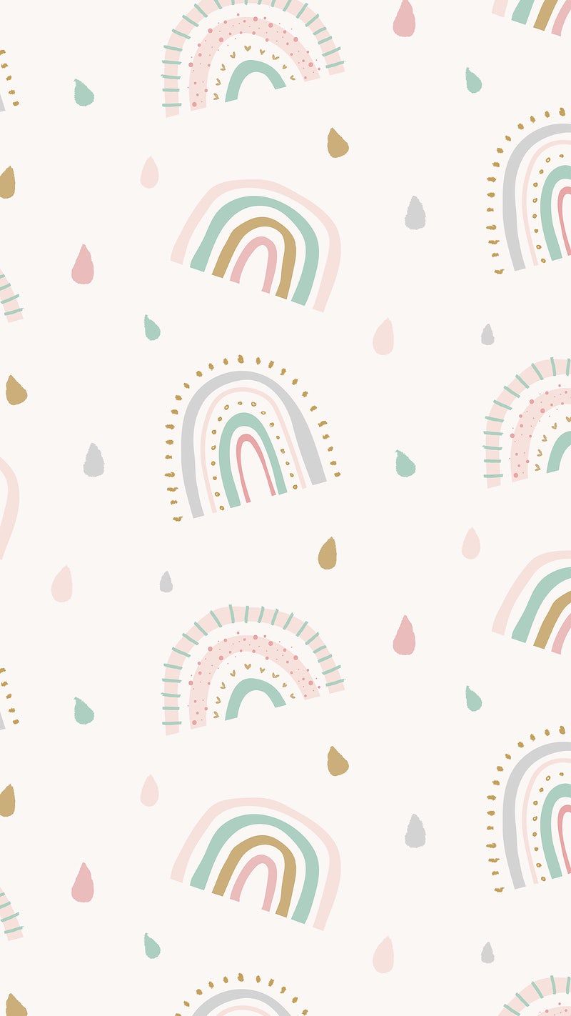 A pattern of rainbows and raindrops in pastel colors - Pastel rainbow