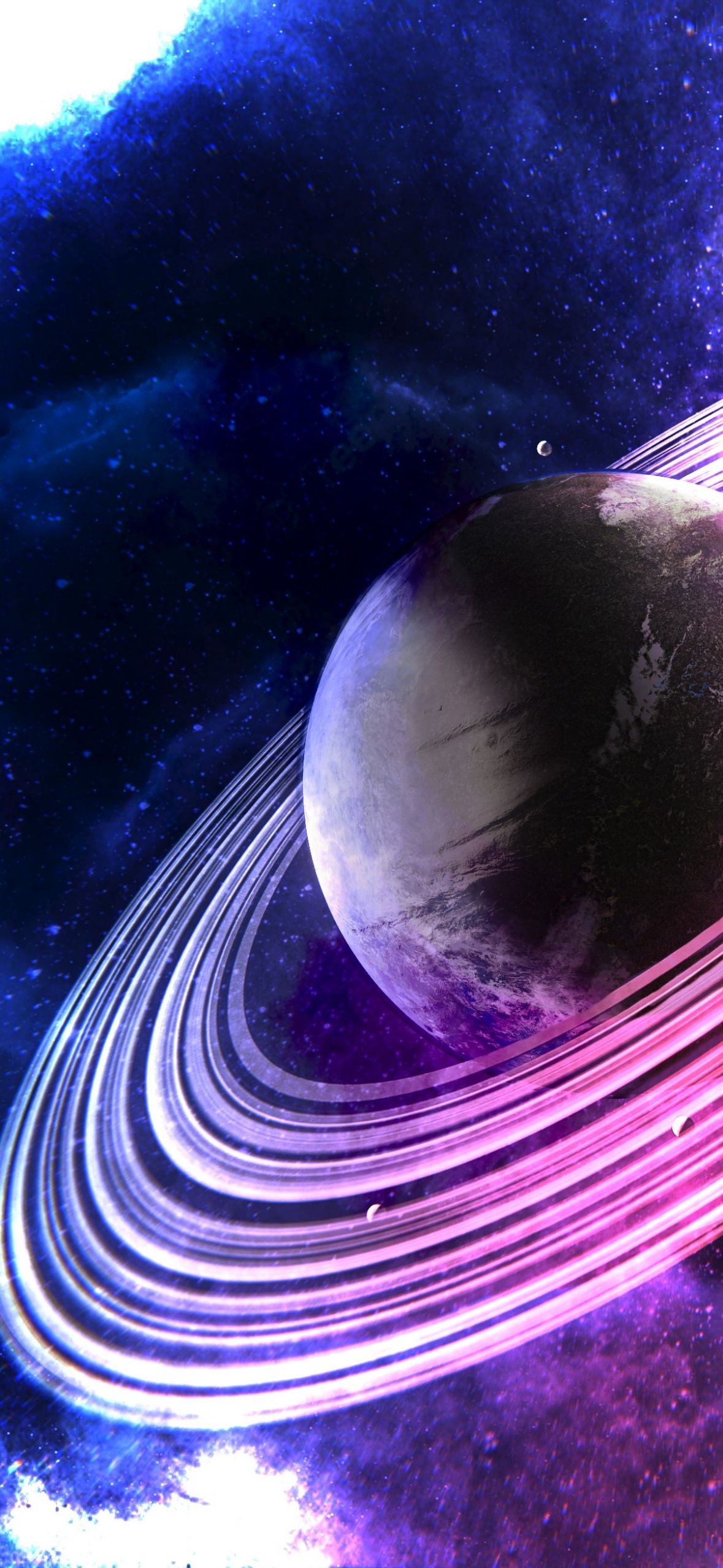 A purple and pink planet with rings - Saturn