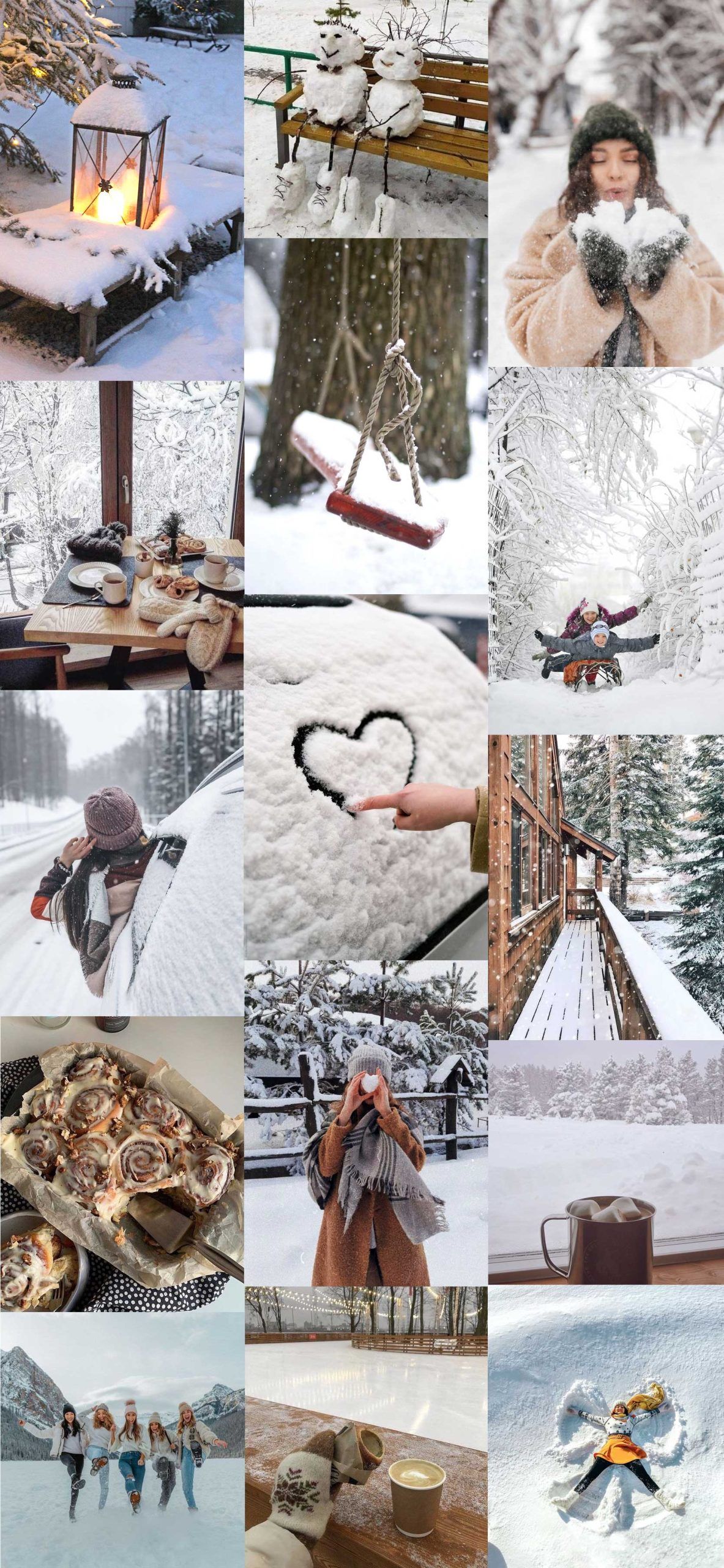 A collage of pictures showing people in the snow - Collage, snow, winter