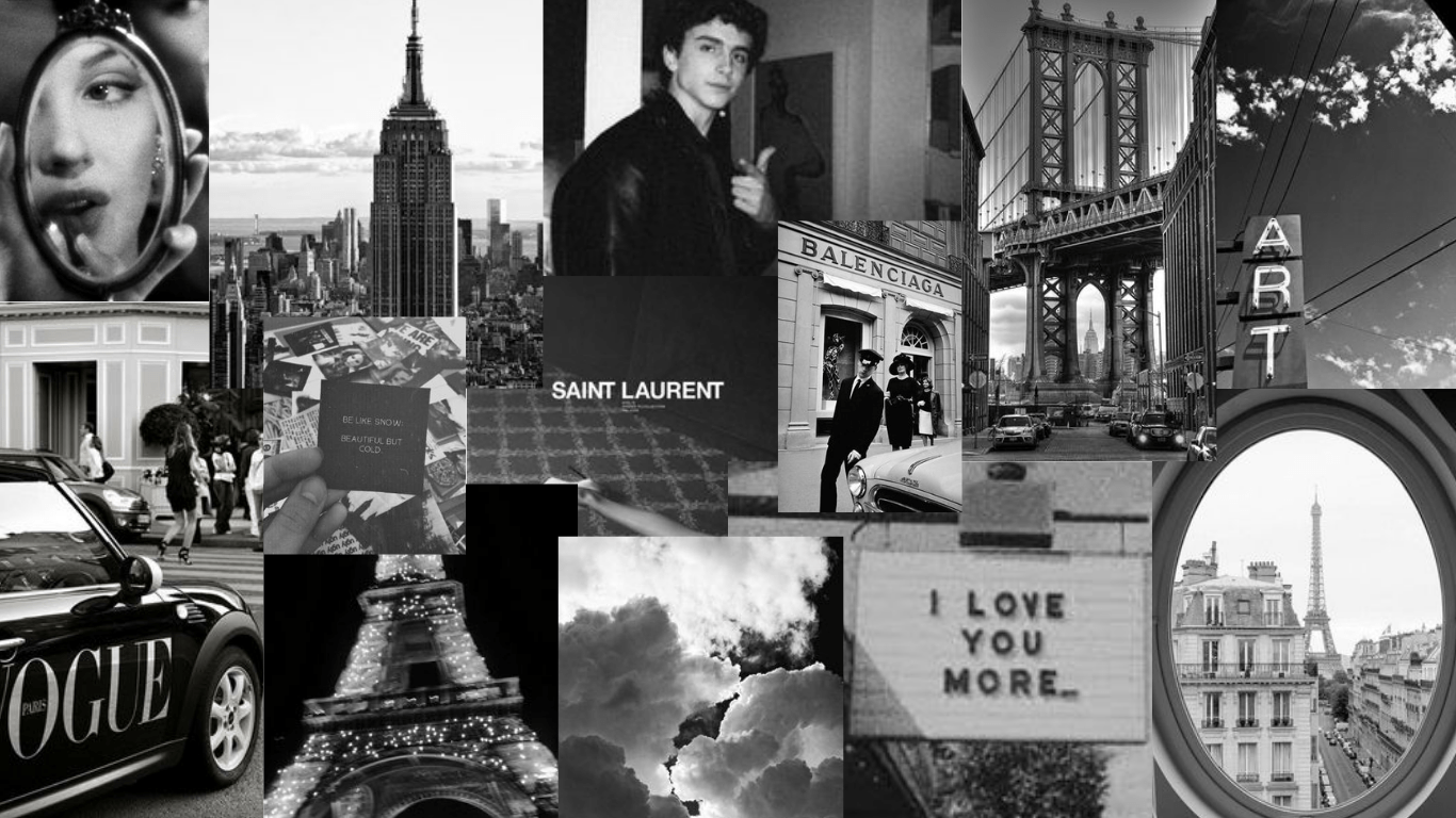 A collage of black and white images of New York City, YSL, and vogue. - Vogue