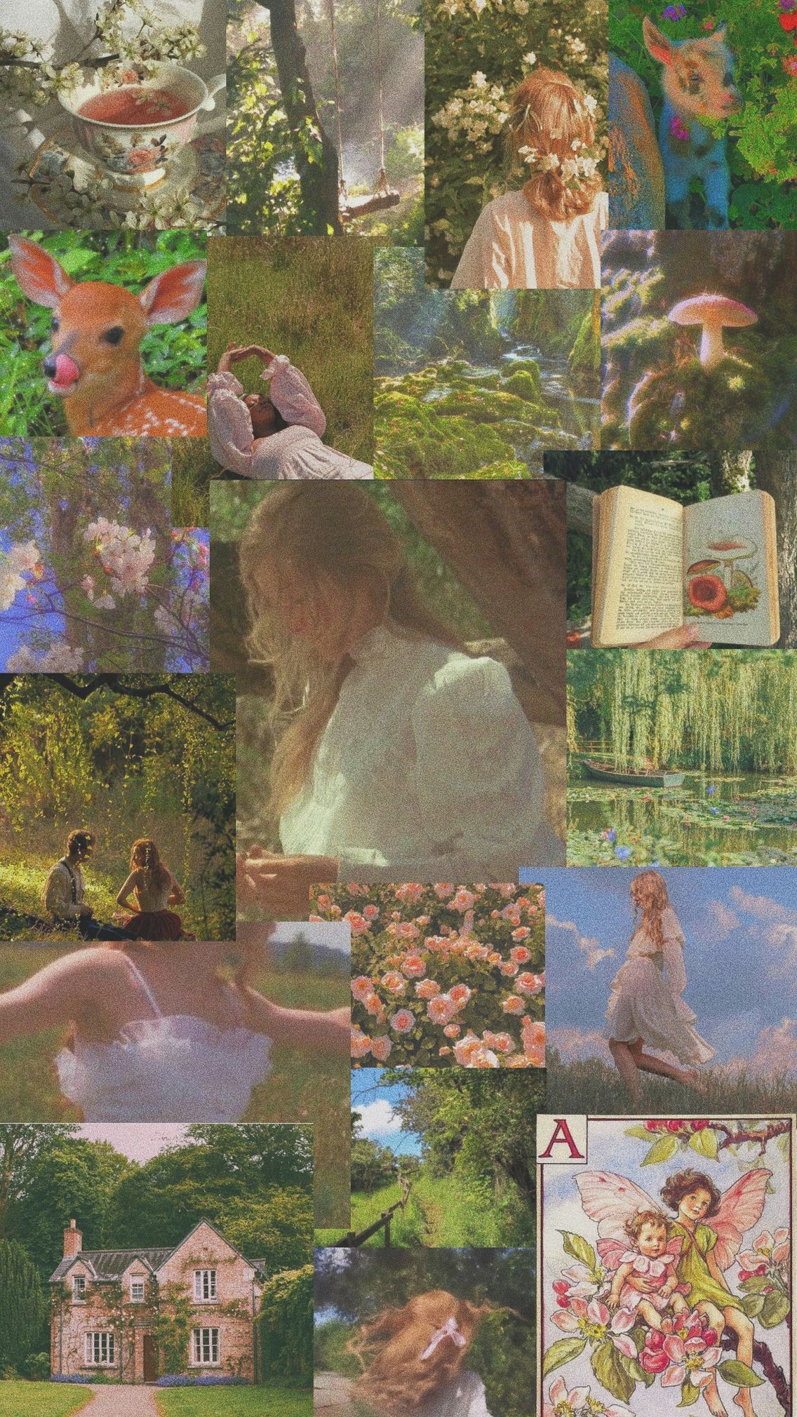 Aesthetic collage of vintage photos of nature, fairies, and girls. - Cottagecore
