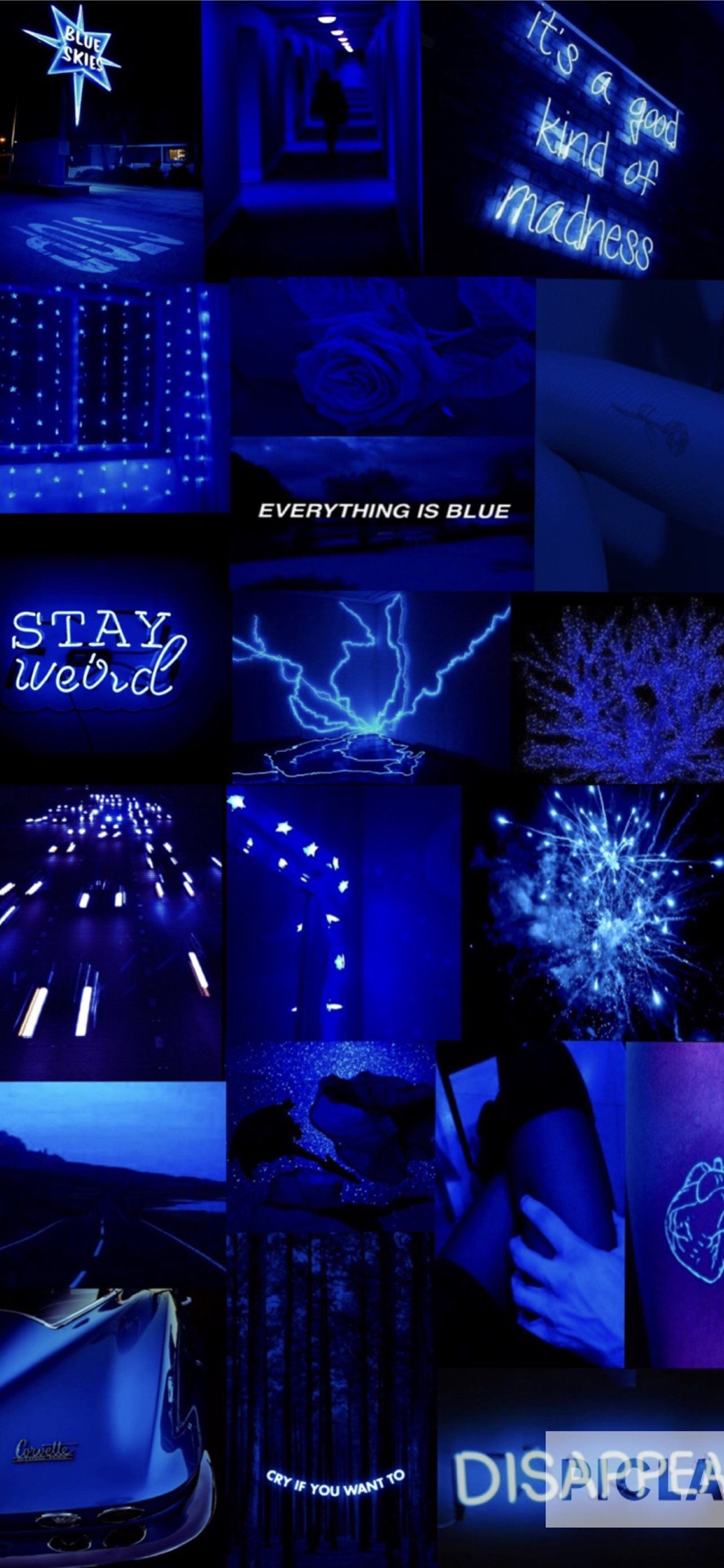 A collage of pictures with blue lighting - Neon