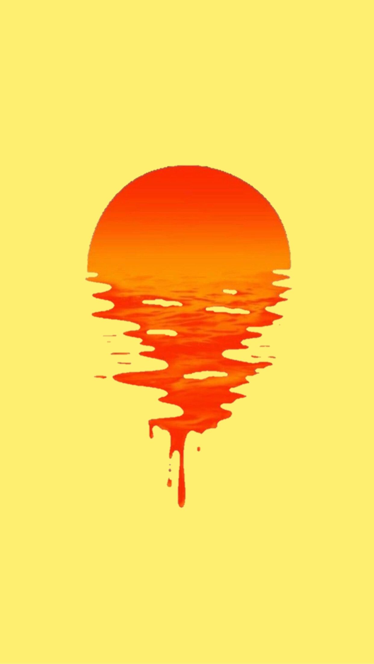 A painting of a dripping red sun on a yellow background - Orange, sun, sunshine, sunlight