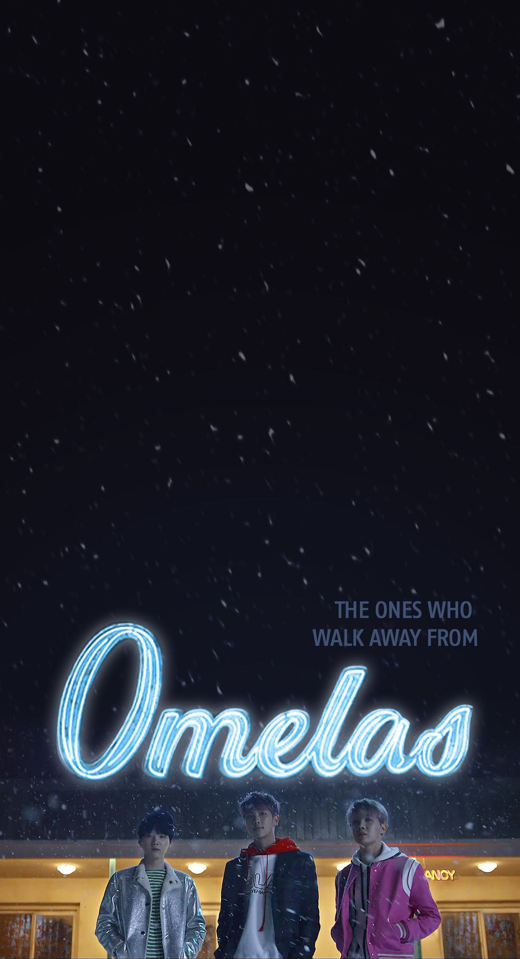 The main cast of ONELAS standing under a neon sign - BTS