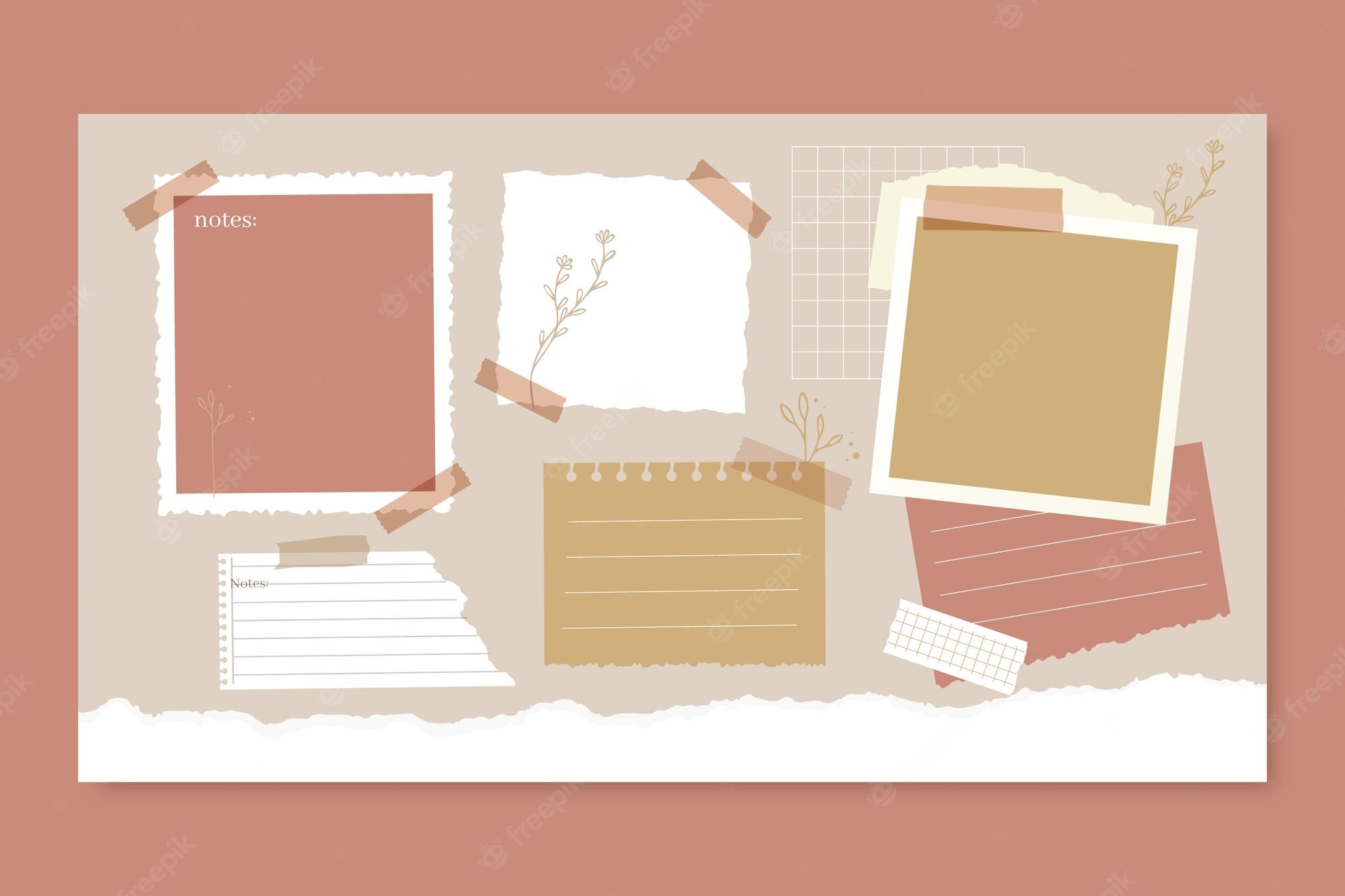 A set of torn paper notes with a brown and white color scheme - Study, The Office