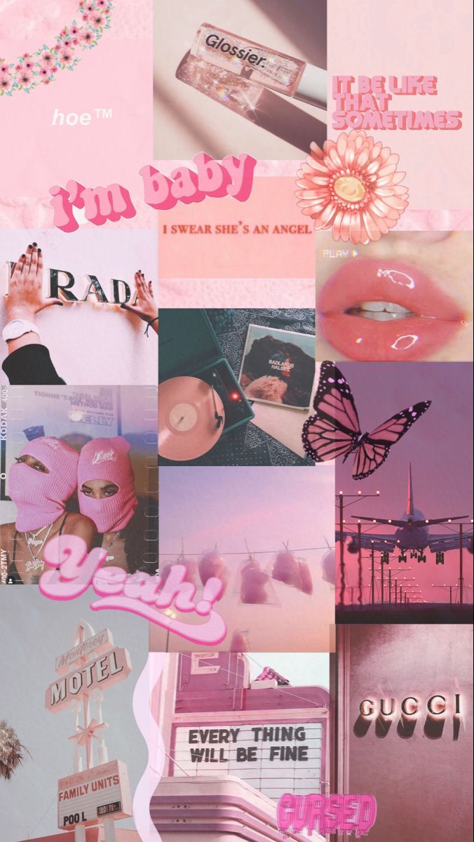 Aesthetic pink collage wallpaper for phone background. - Baddie