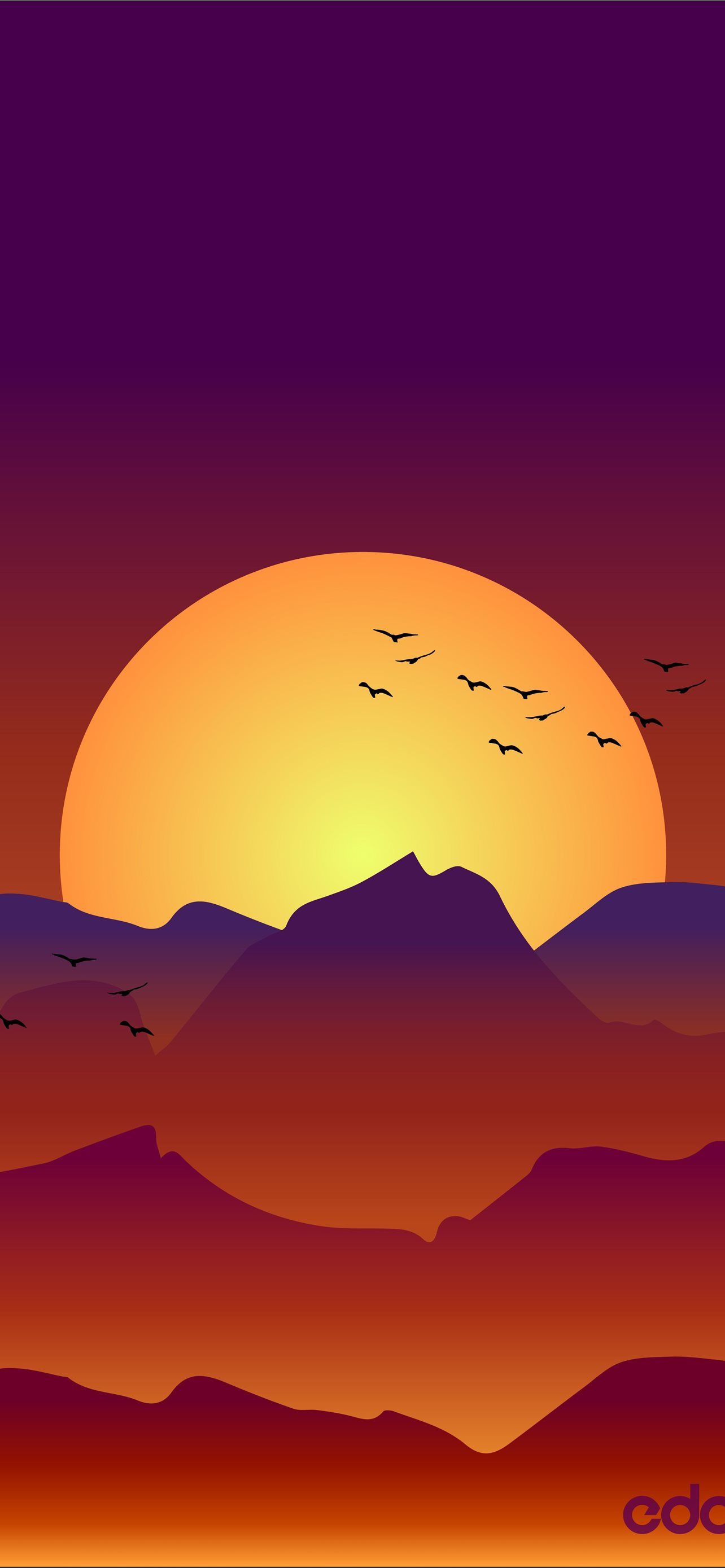A beautiful sunset over the mountains with birds flying in the sky - Sunrise, sun