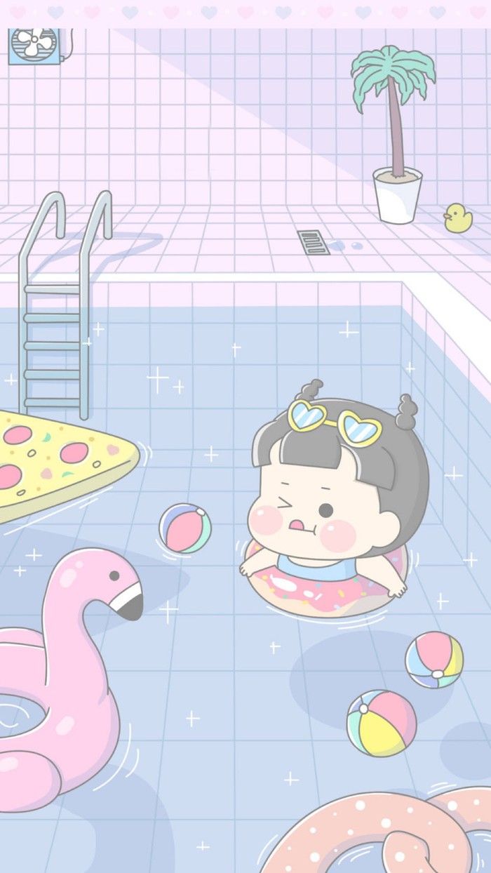 A cartoon of an infant in the pool - Kawaii