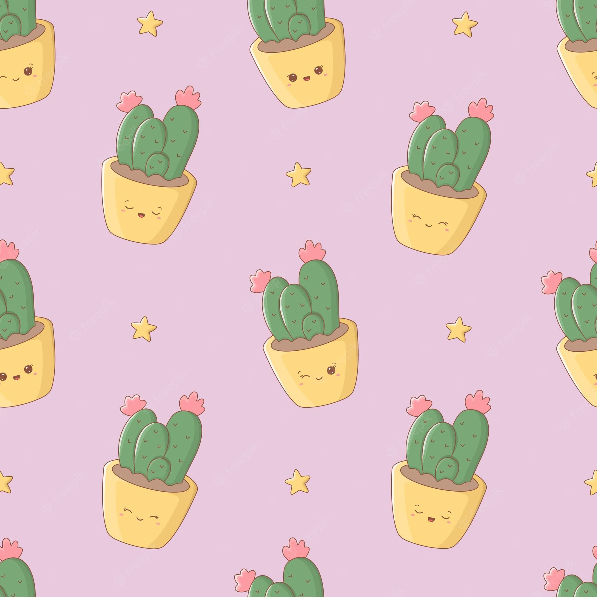 A cute pattern of potted plants on purple - Kawaii