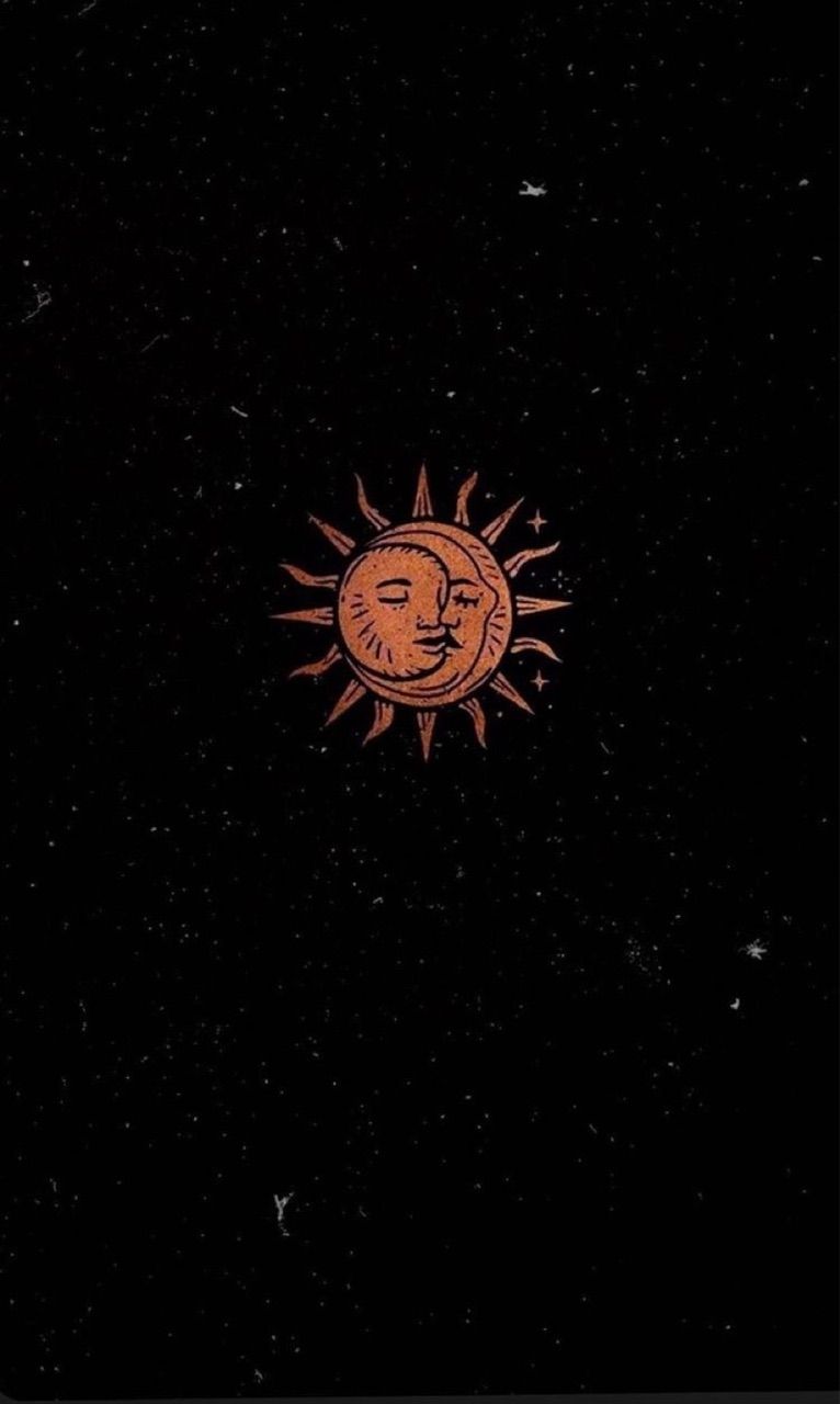 A black background with an orange sun - Sun, moon