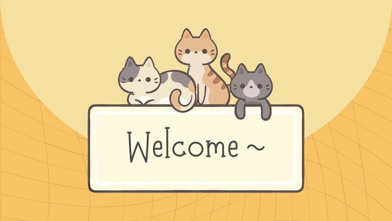 Three cats sitting on a welcome sign - Cat