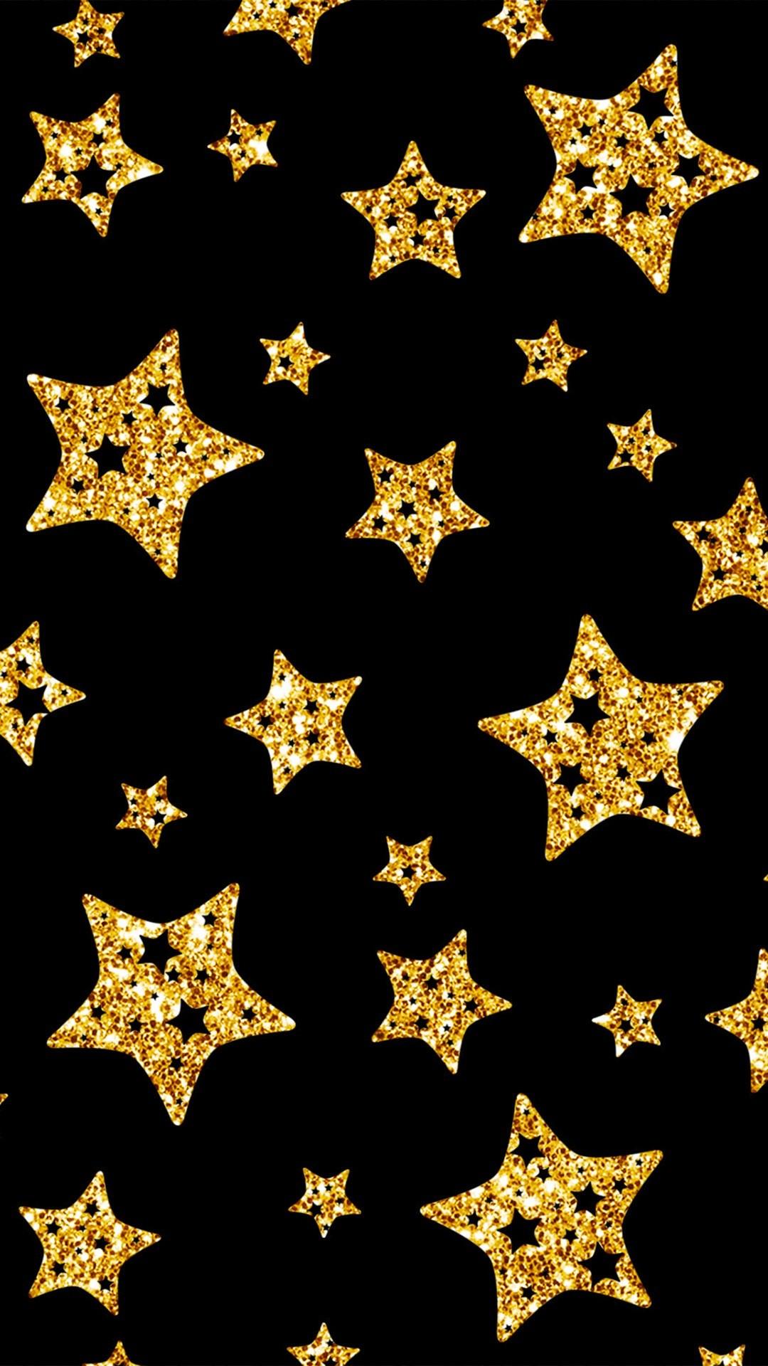 Golden stars on a black background - Gold