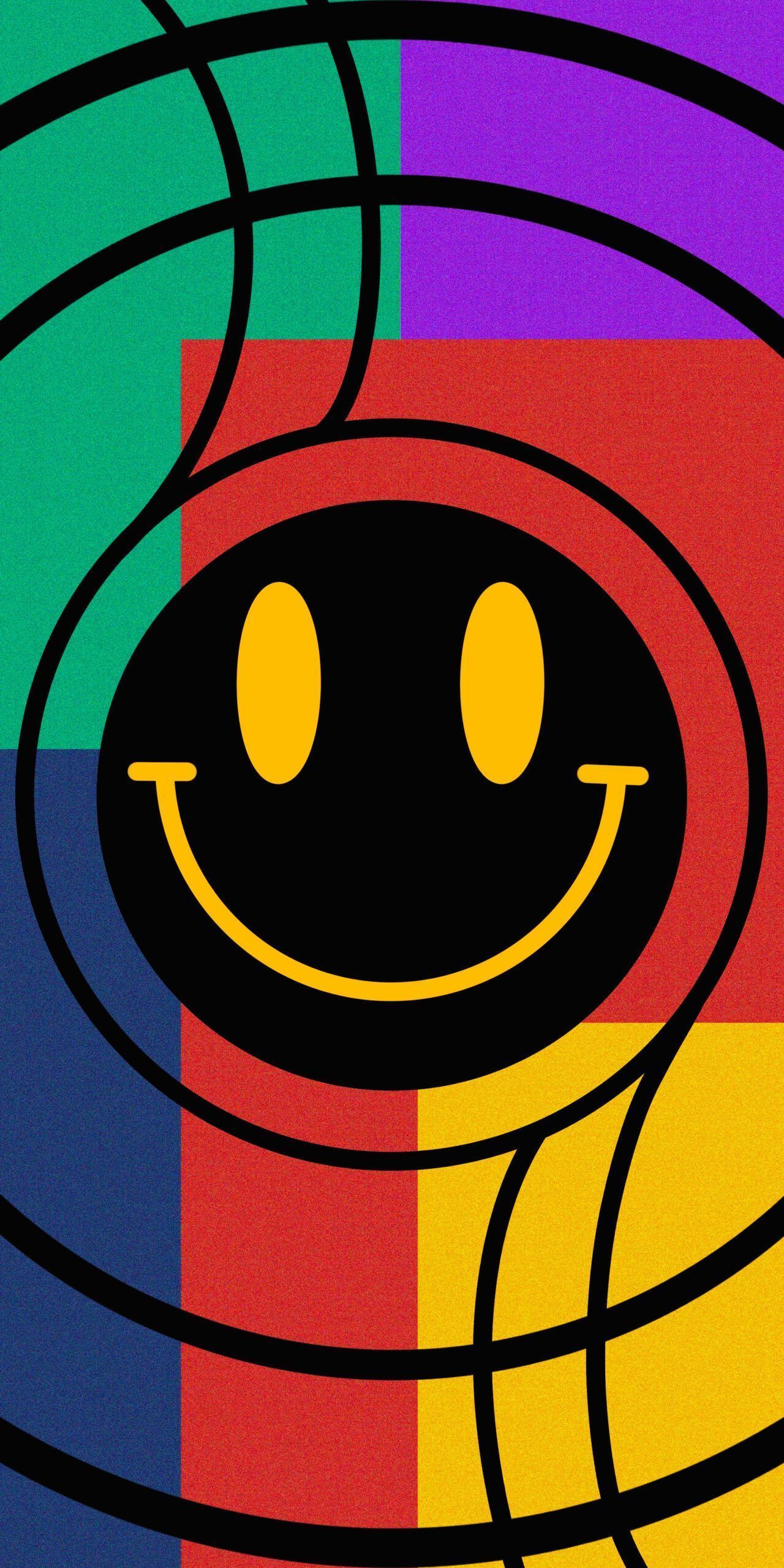 A smiley face with different colored lines around it - Smiley, abstract
