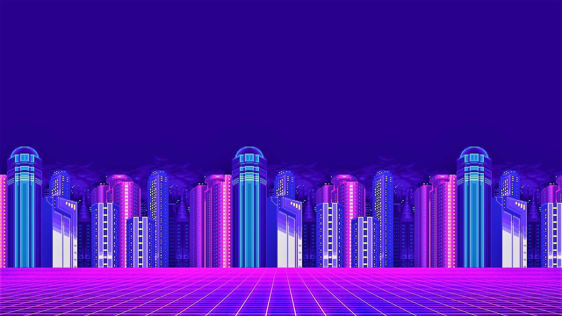 The city of future in neon colors - Vaporwave