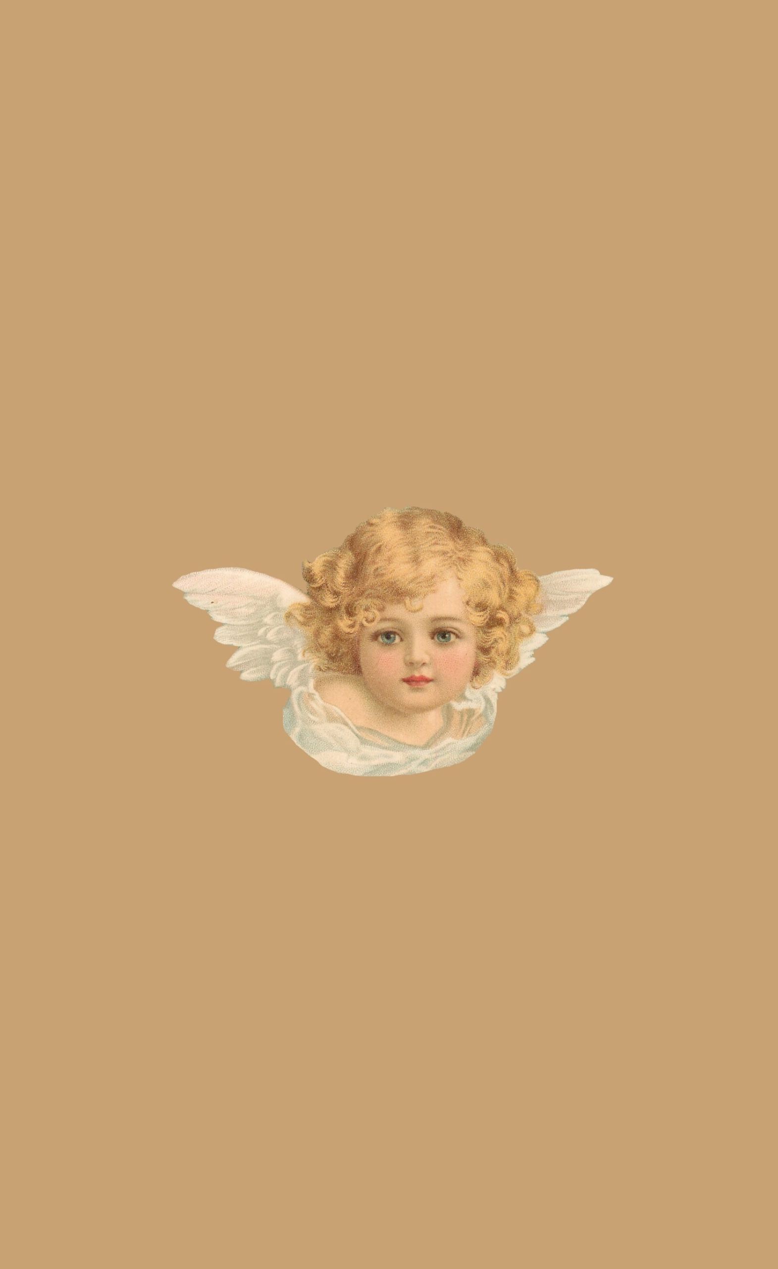 Cute baby angel illustration on a brown background - Angels, Cupid