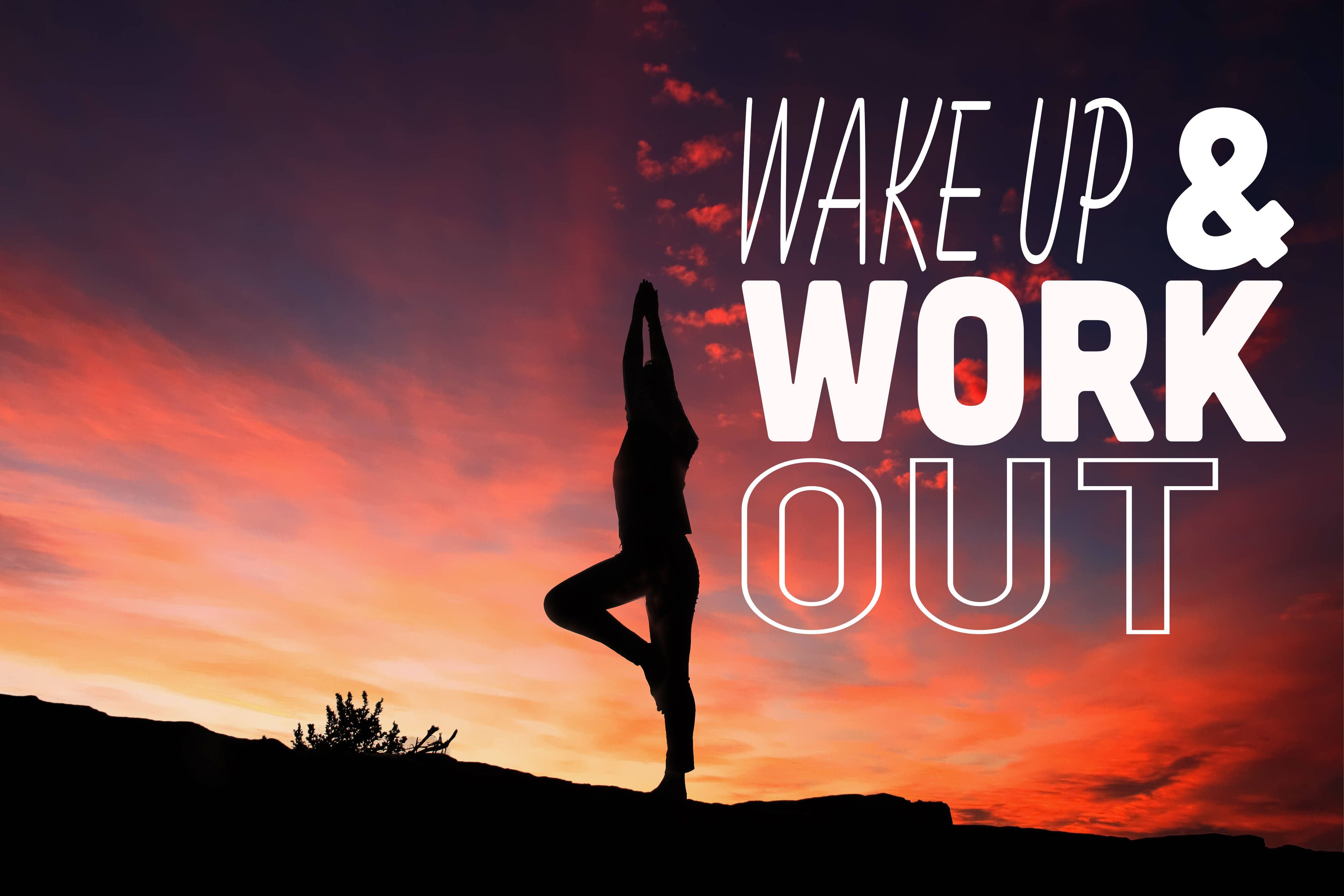 A woman doing yoga in the sunset with the words 