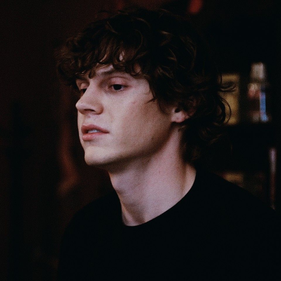 A man with curly hair is looking at something - Evan Peters