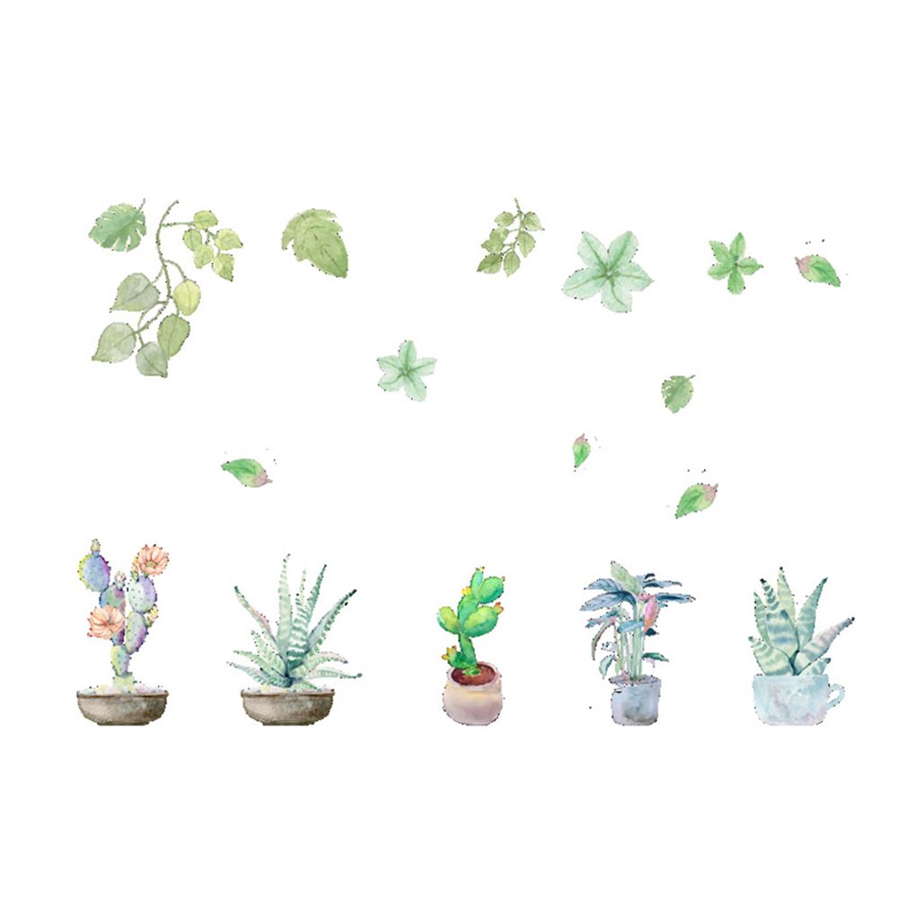 Succulent Cactus Flower Wall Sticker Plant Potted Removable Window Glass Decals DIY Living Room Wallpaper