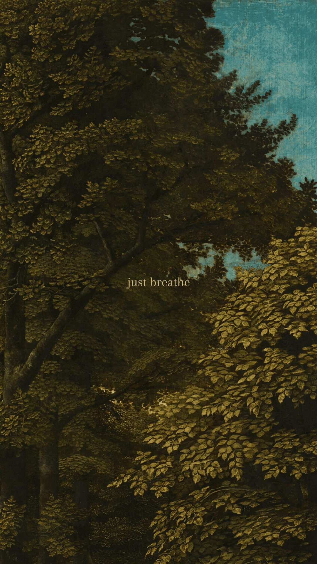 A painting of a forest with the words 
