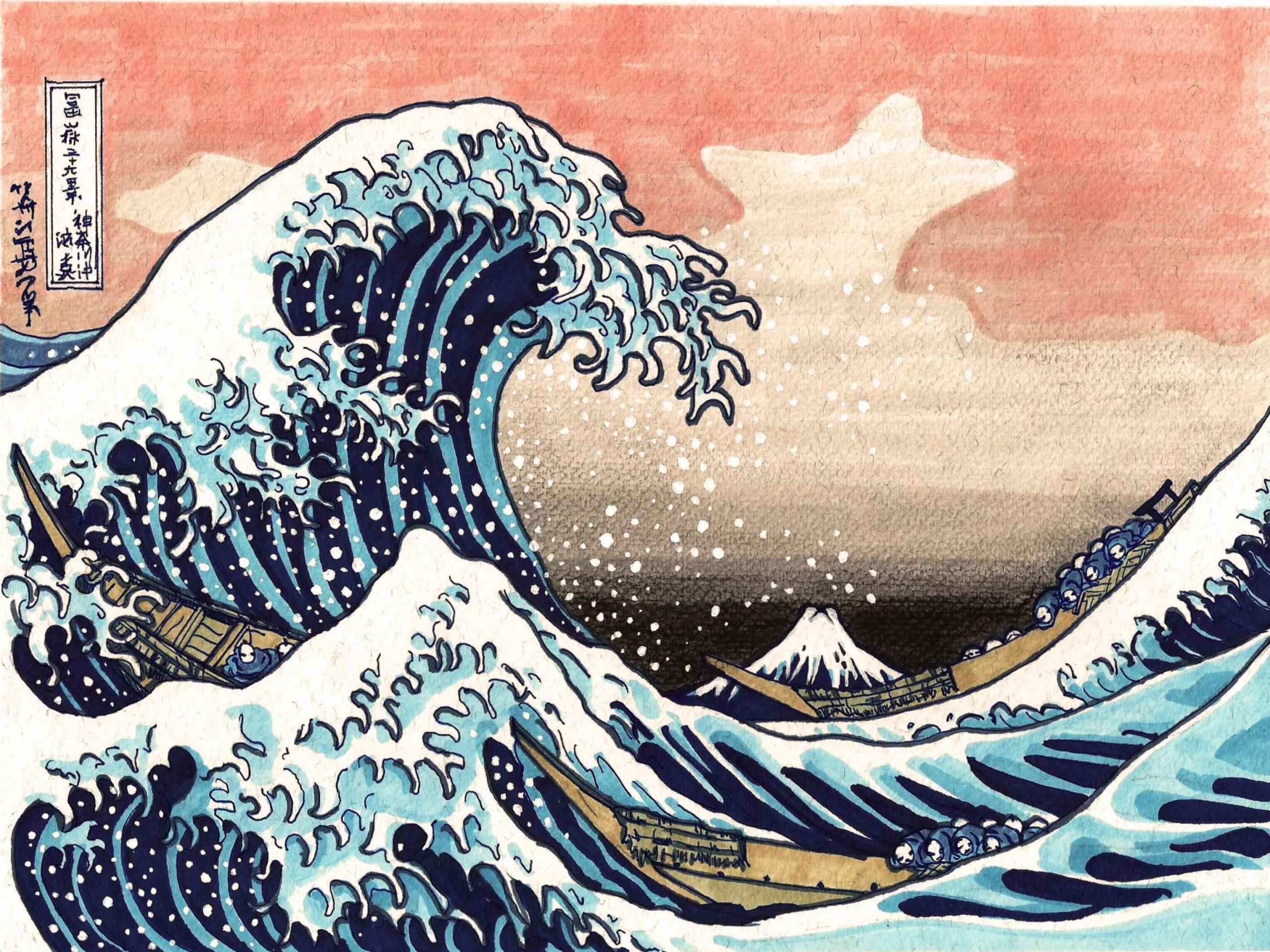 The Great Wave off Kanagawa is a woodblock print by the Japanese artist Katsushika Hokusai. - Wave, The Great Wave off Kanagawa