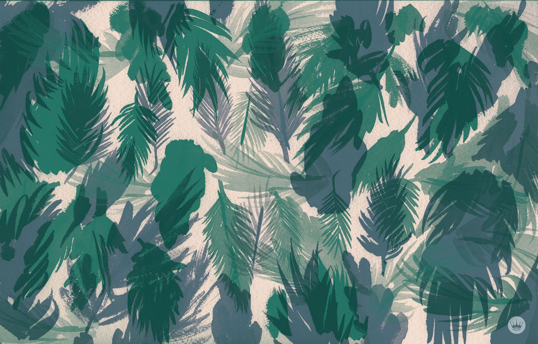 A green and blue leaf pattern on white paper - Tropical