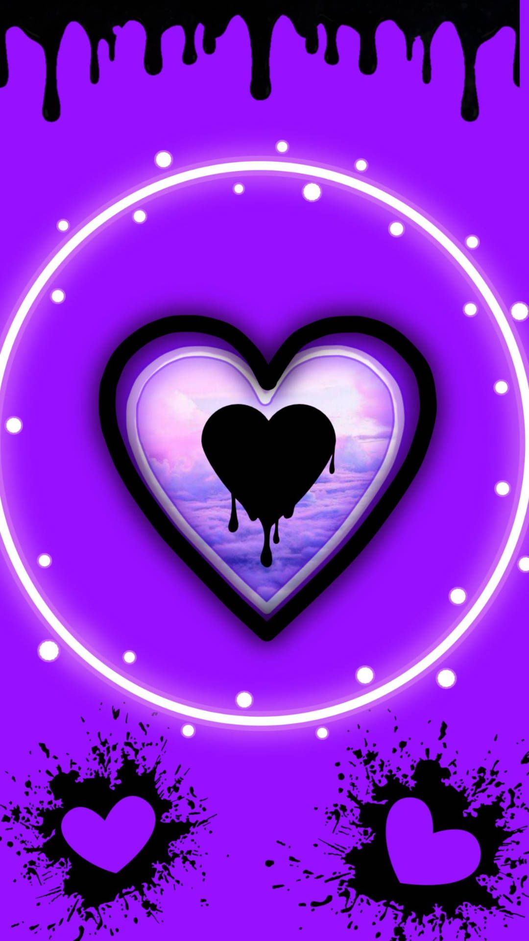 A purple heart with two hearts and some paint - Dark purple