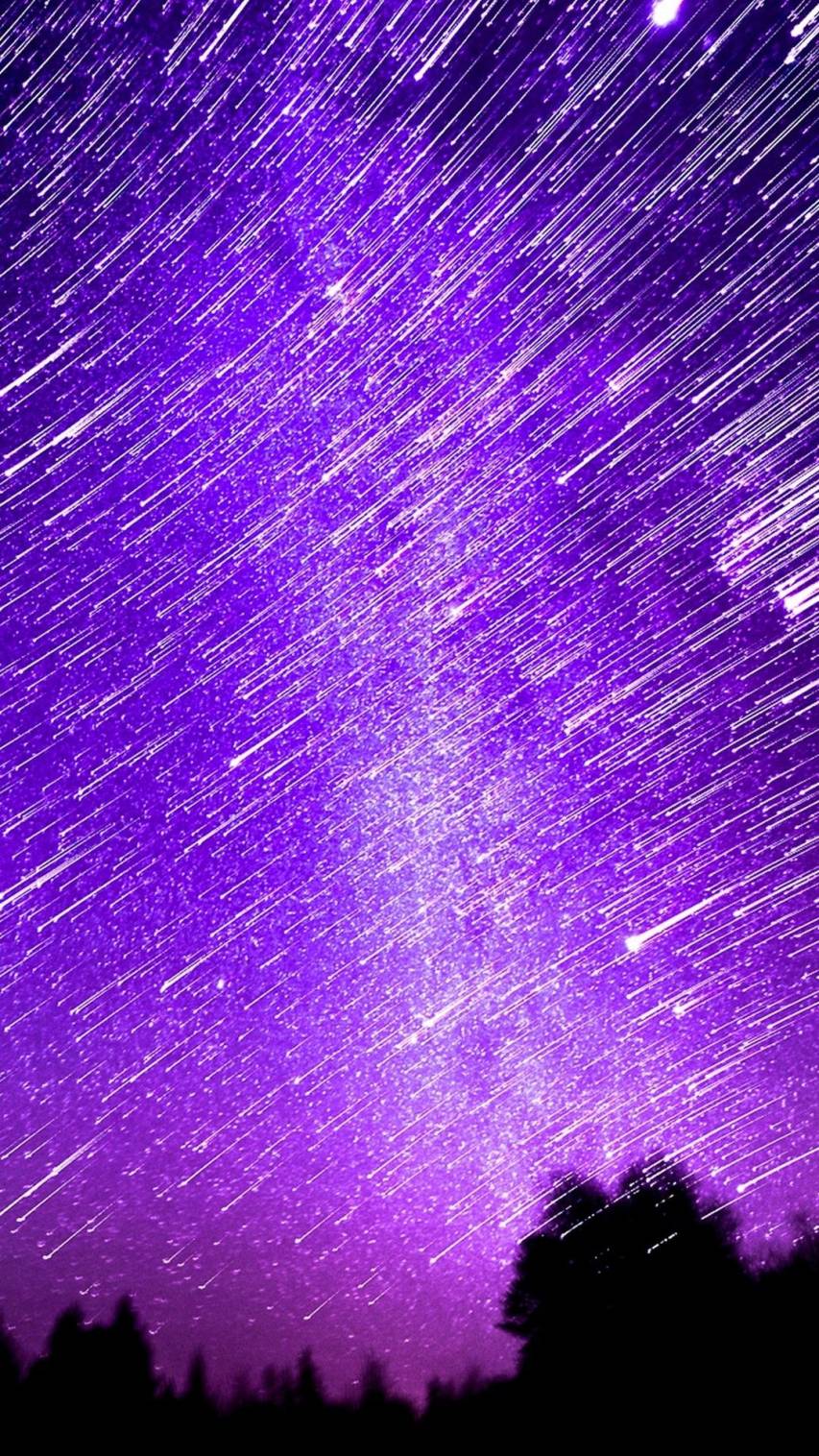 A purple sky with shooting stars and a tree - Dark purple
