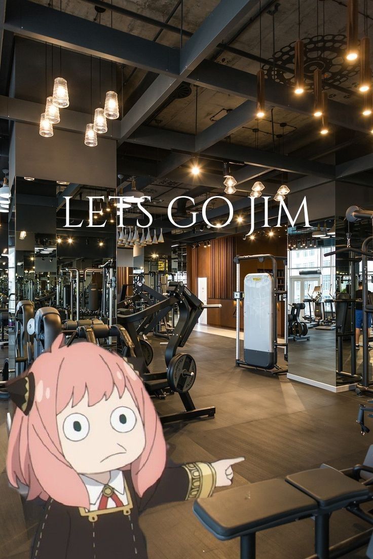 A cartoon character pointing at the gym equipment - Gym