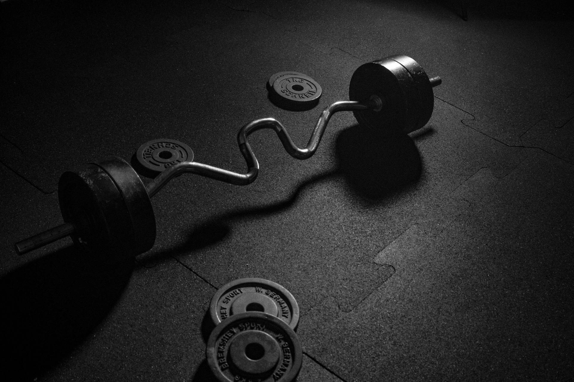 A black and white photo of some dumbbells - Gym