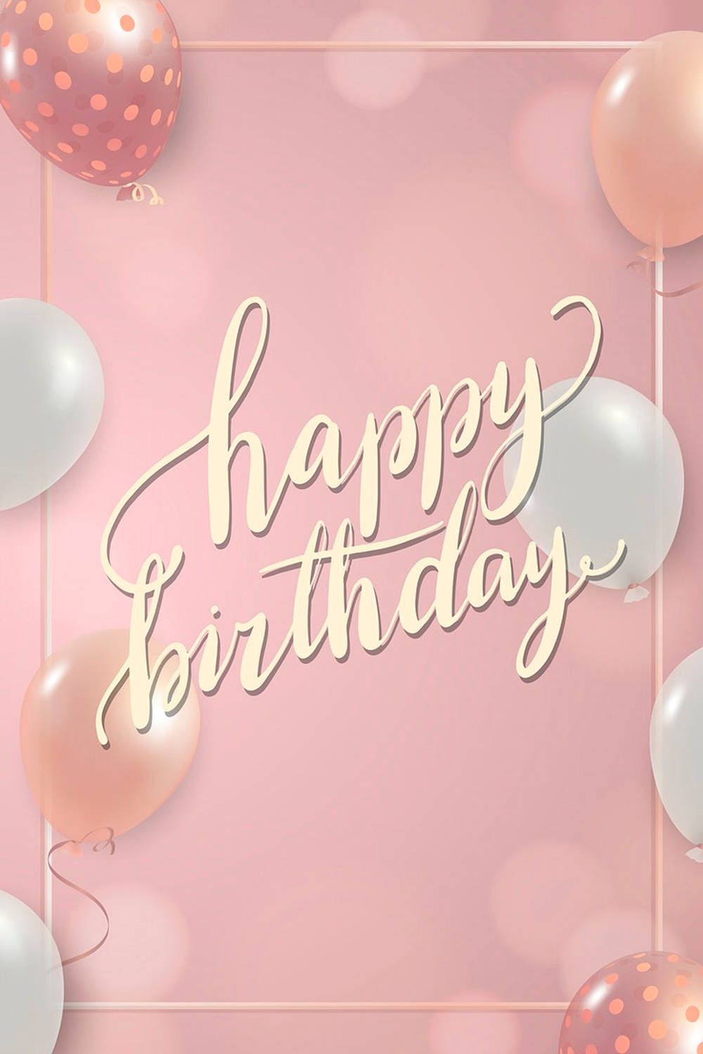 A pink birthday card with balloons and the words 