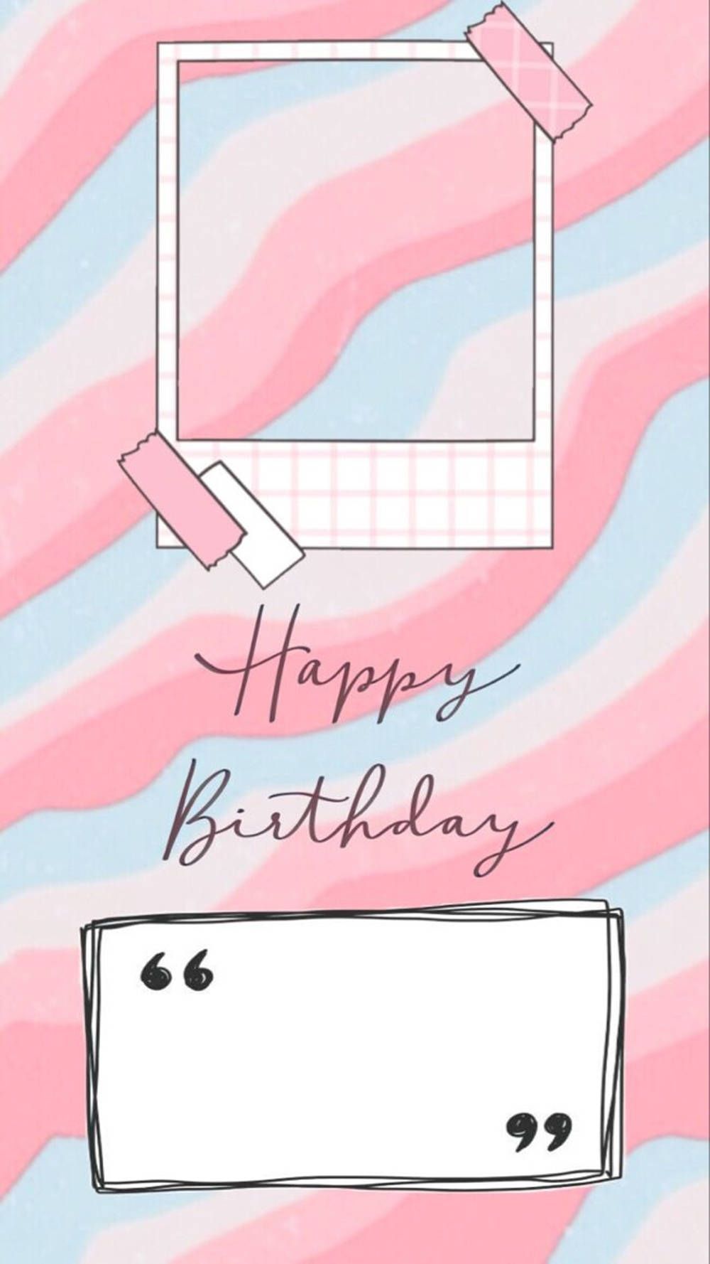 A happy birthday card with pink and blue stripes - Birthday