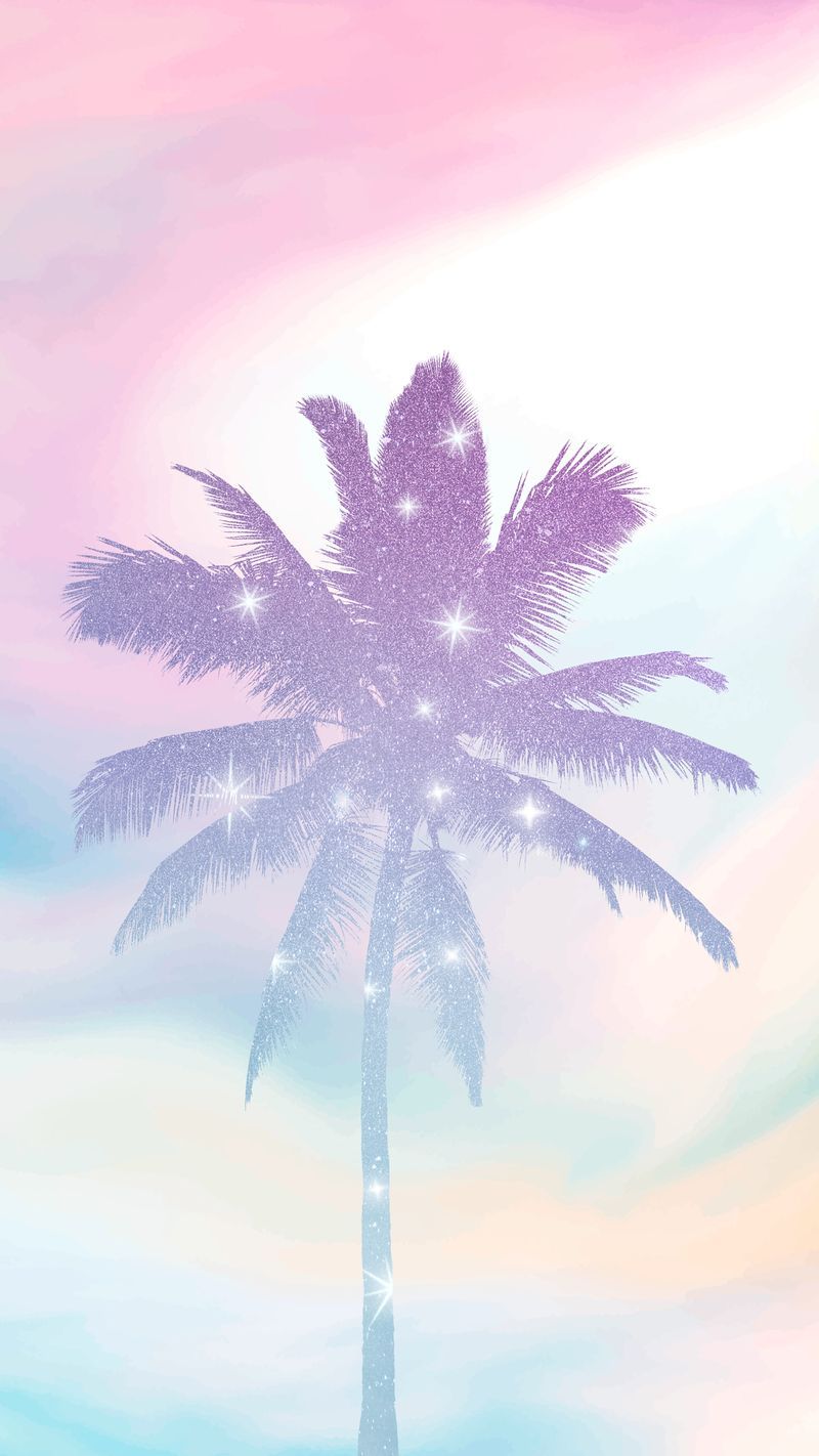 A palm tree on a pink and blue background - Tropical