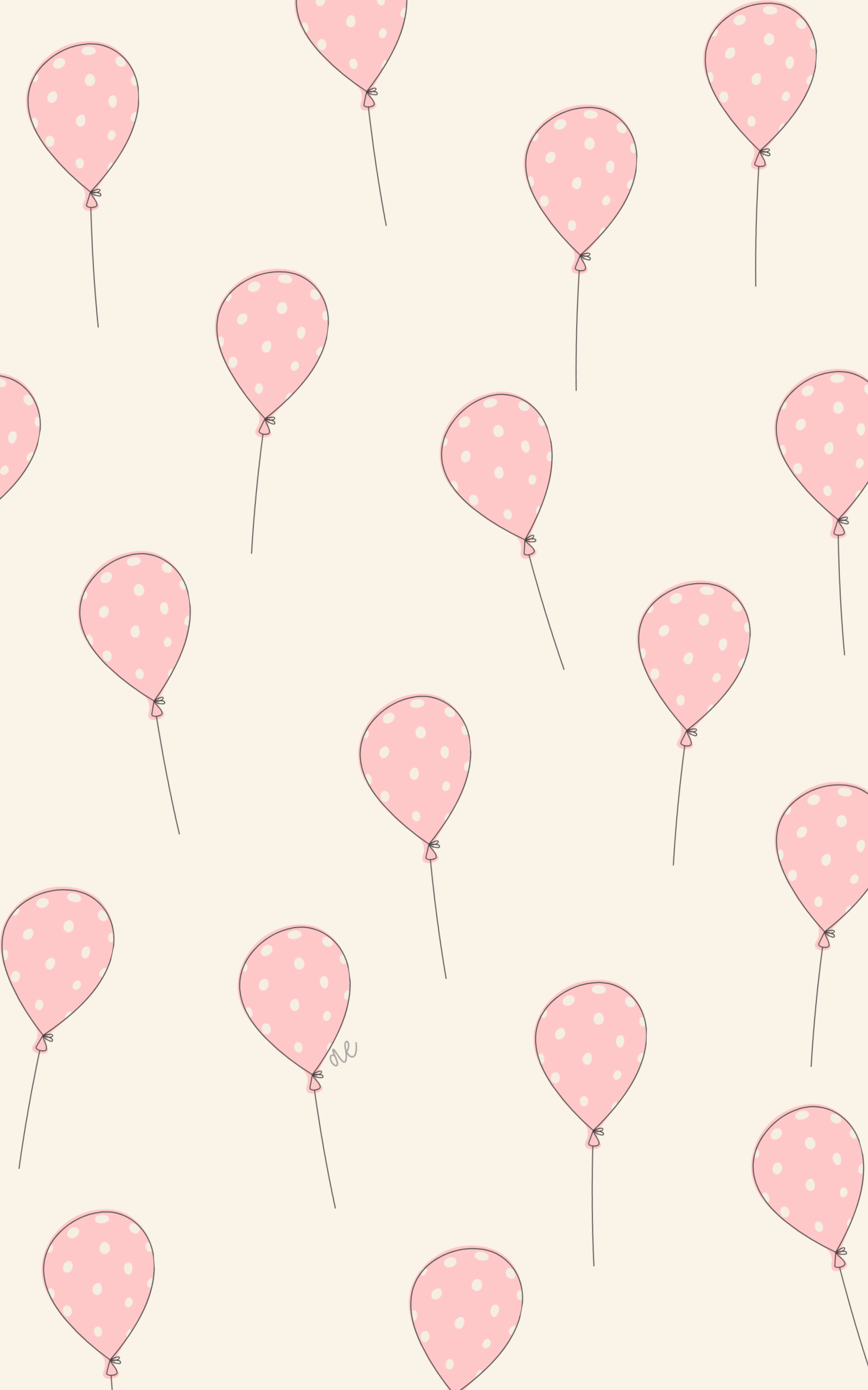 A pattern of pink balloons with white polka dots on a cream background - Birthday, balloons