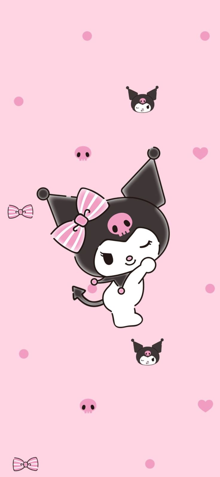 A cute cat with pink bow and black hat on the wall - Kuromi
