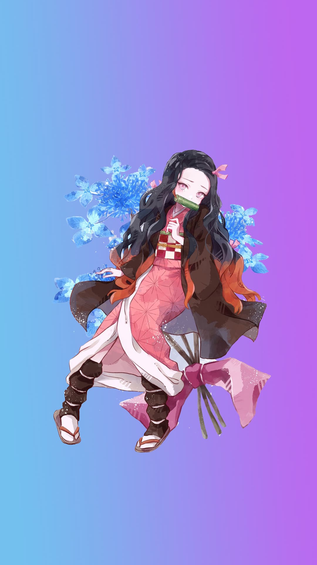 A girl with long hair and an umbrella - Nezuko