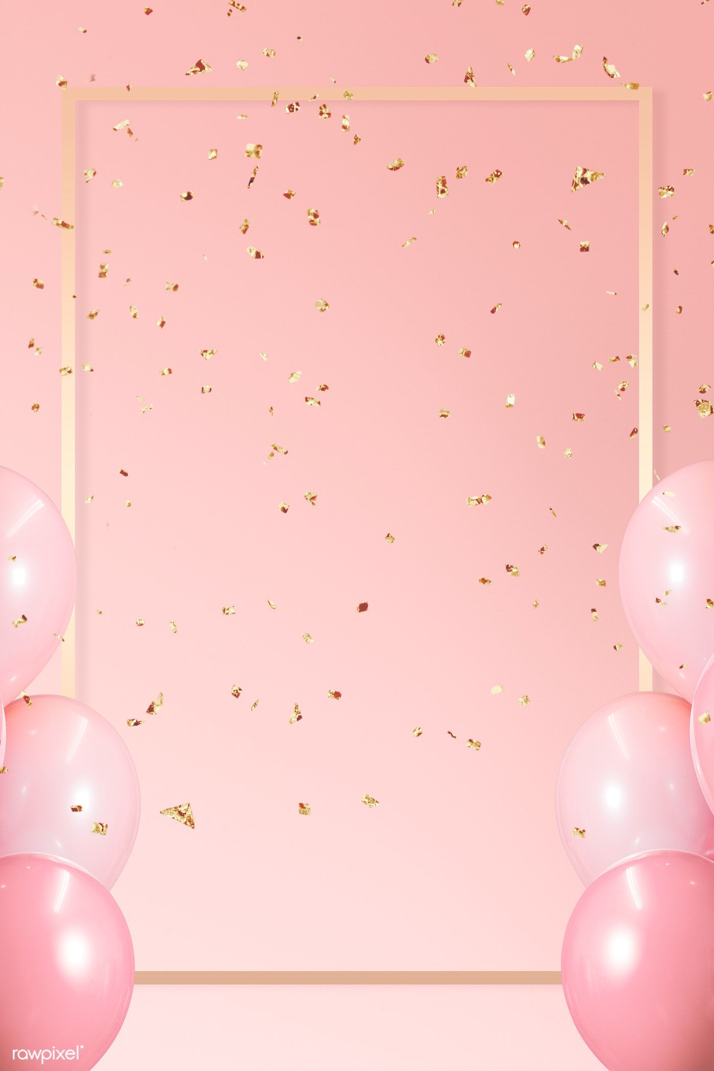 Pink balloons and confetti on a pink background - Birthday